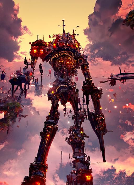 Futuristic Steampunk Battle Mech in Matte Painting Style