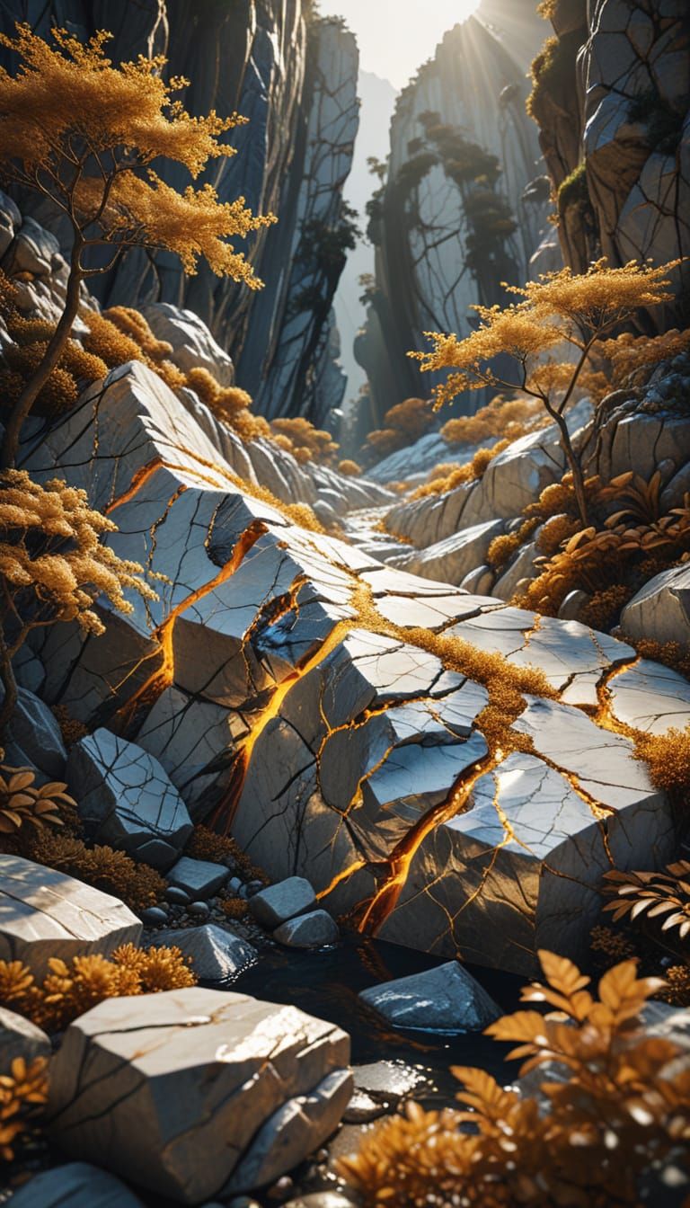 Marble Mountain: Kintsugi-Inspired Surreal Landscape