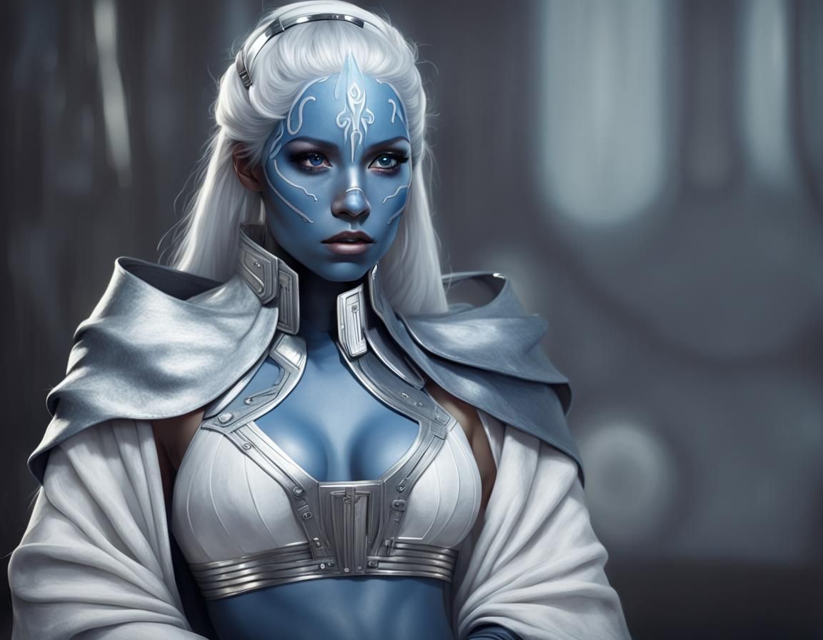 Blue-Skinned Beauty with Silver Hair in Star Wars Style