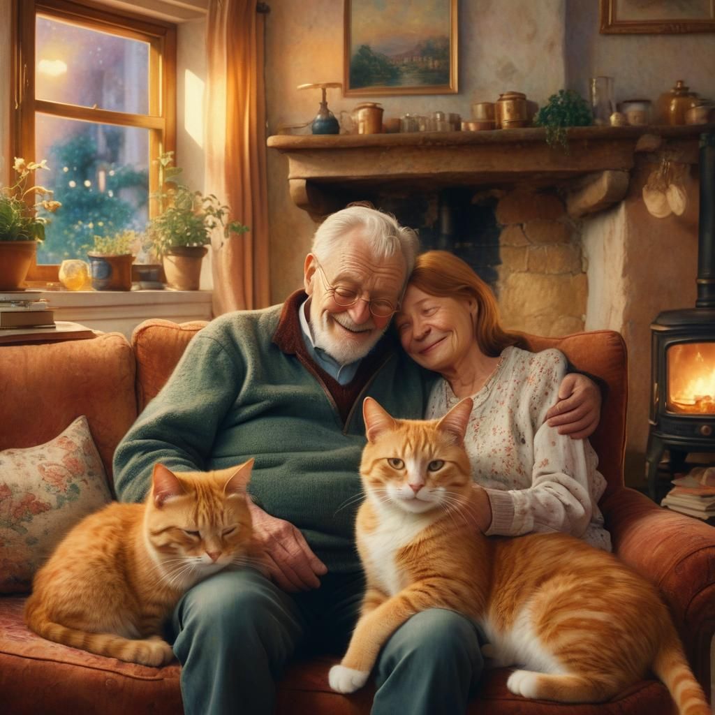 Cozy Winter Scene with Elderly Couple in Warm Light