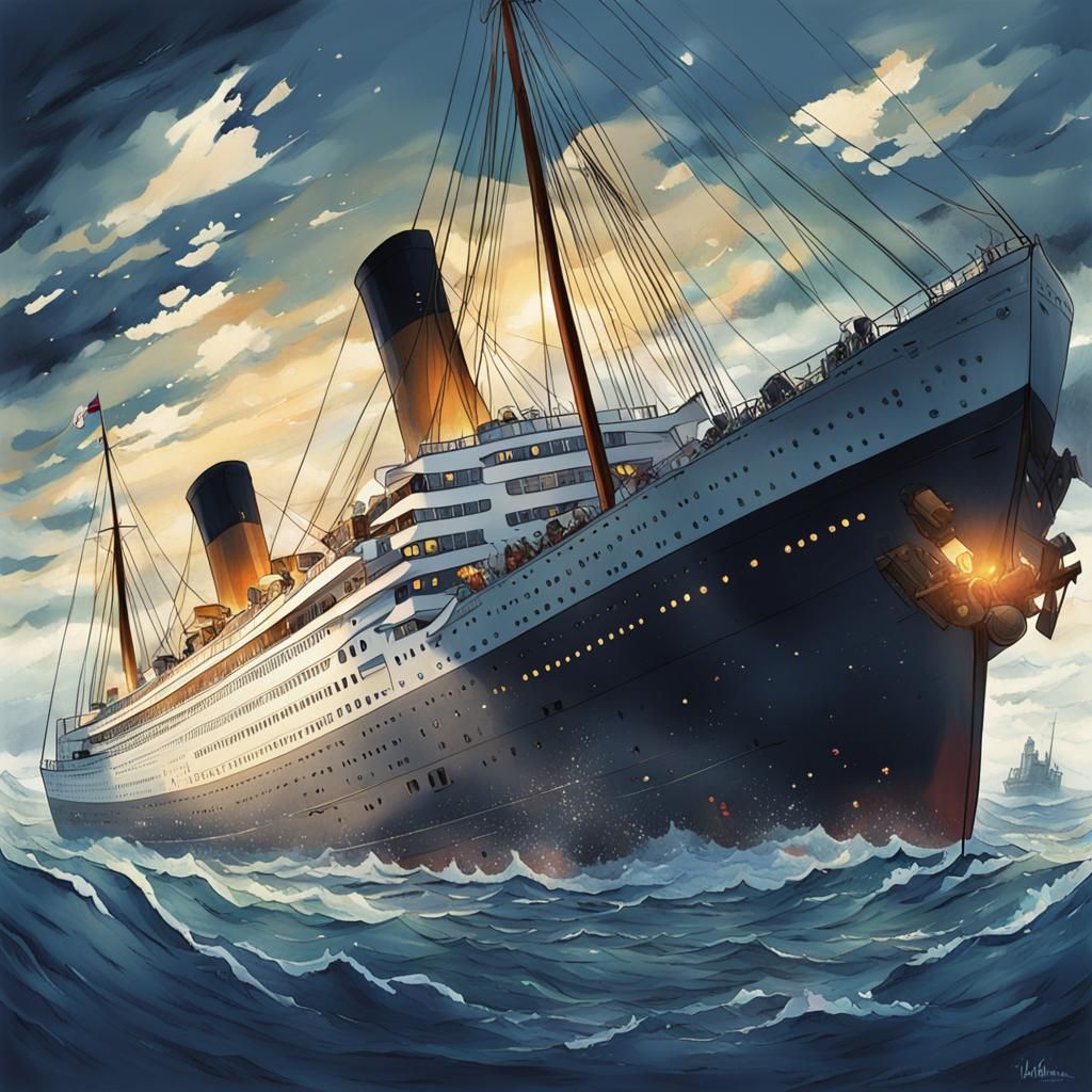 Titanic Sinking in Anime Style
