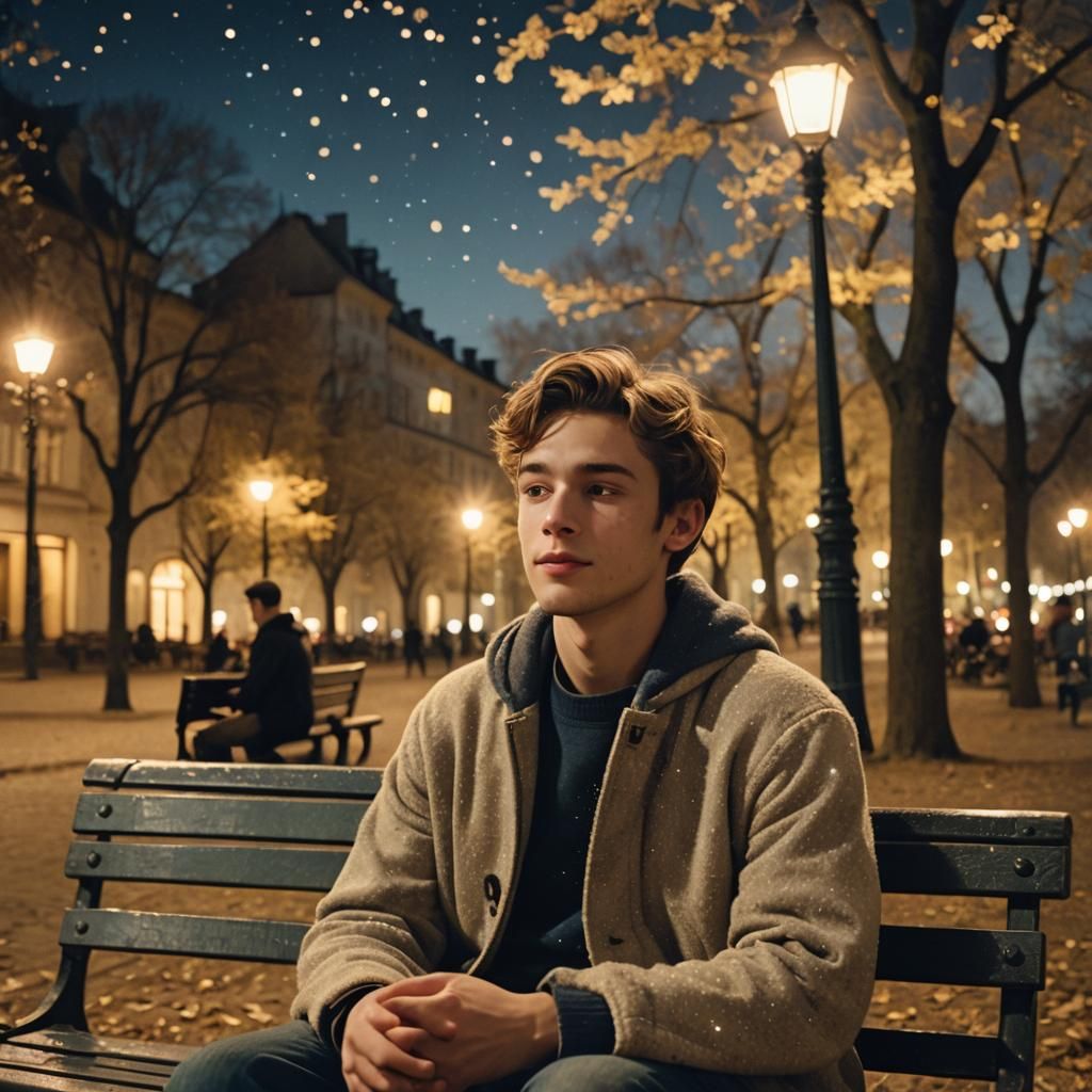 Man Under Starry Sky in Impressionistic Style