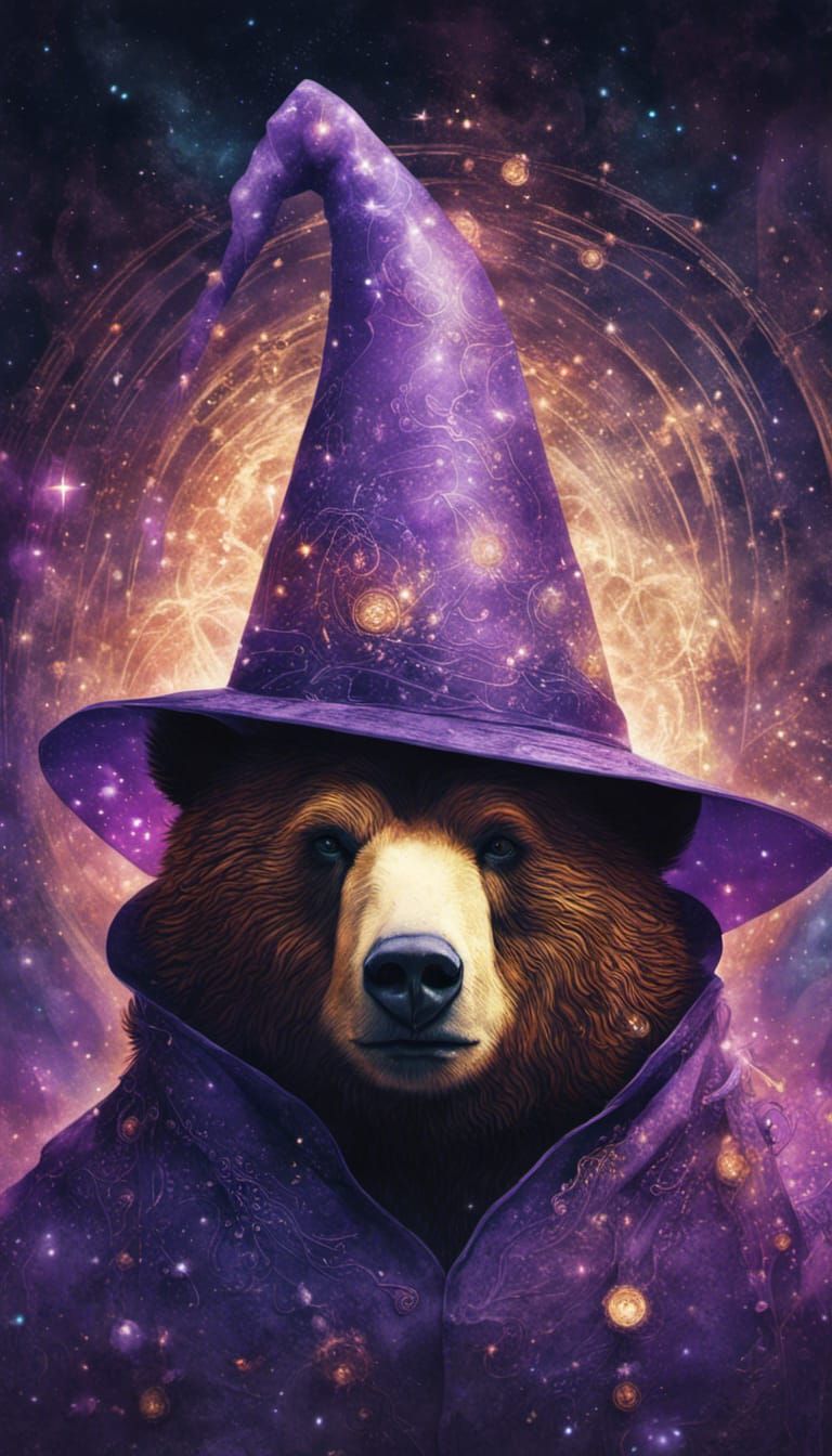 Sorcerer Bear with Magic Eyes in Galactical Scene