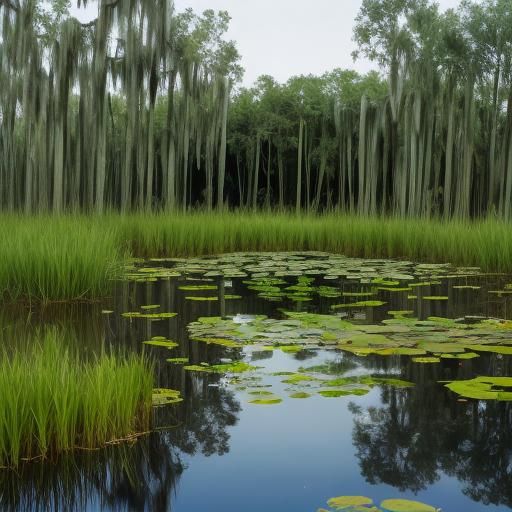 Serene Swamp Pond with Flying Insects