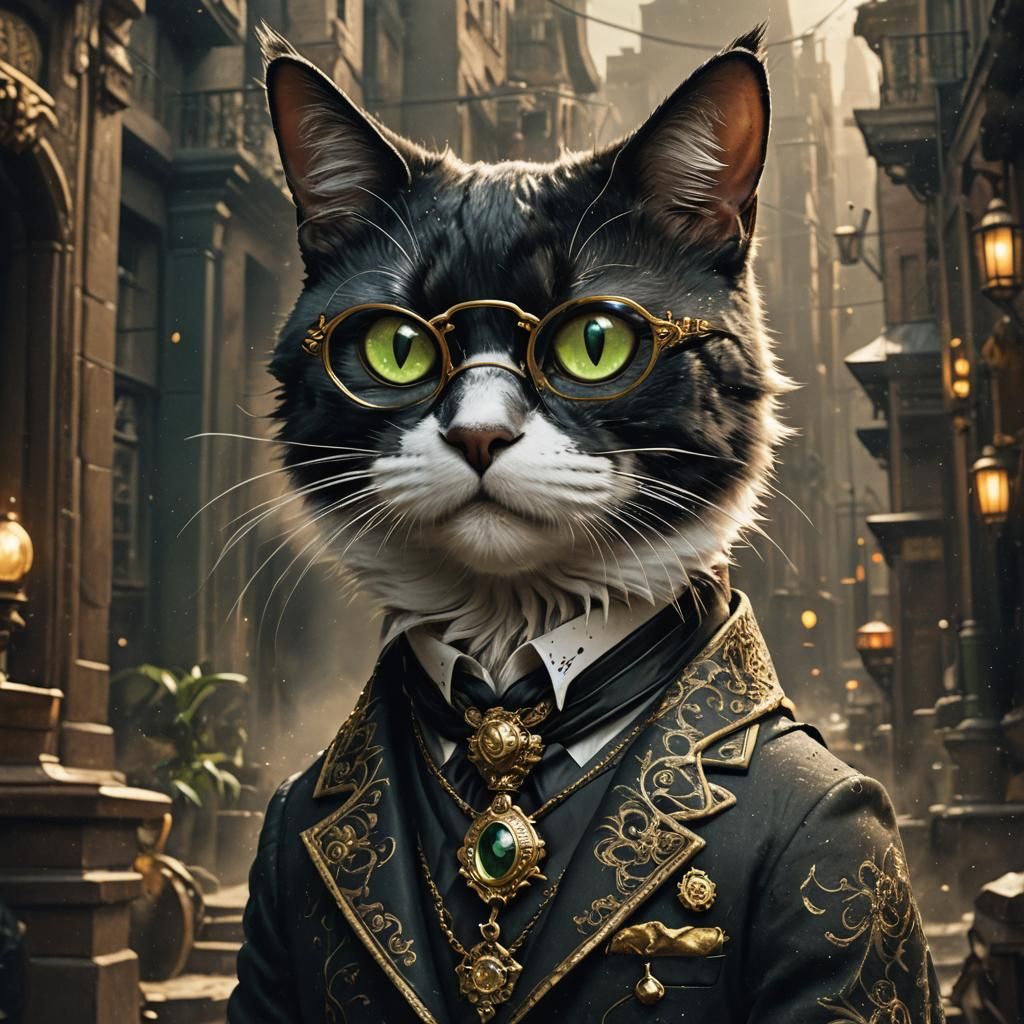 1920s Cat Gangster in Dark Academia Style