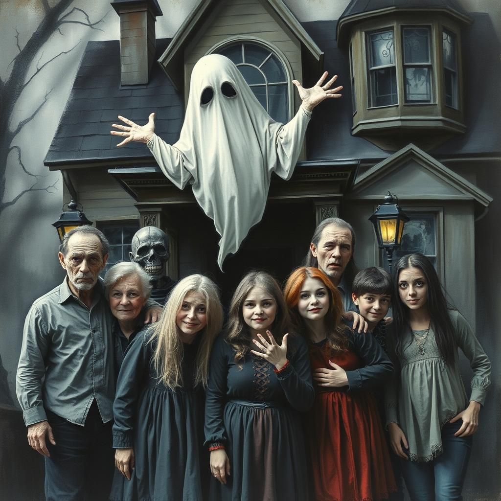 Mischievous Ghost Prank in Haunted House Photo