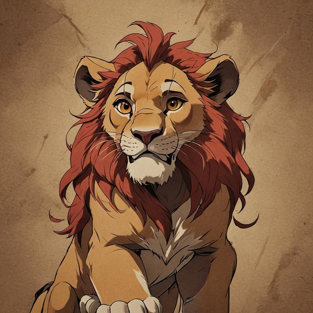 Simba with Red Mane: Anime Cel-Shaded Art