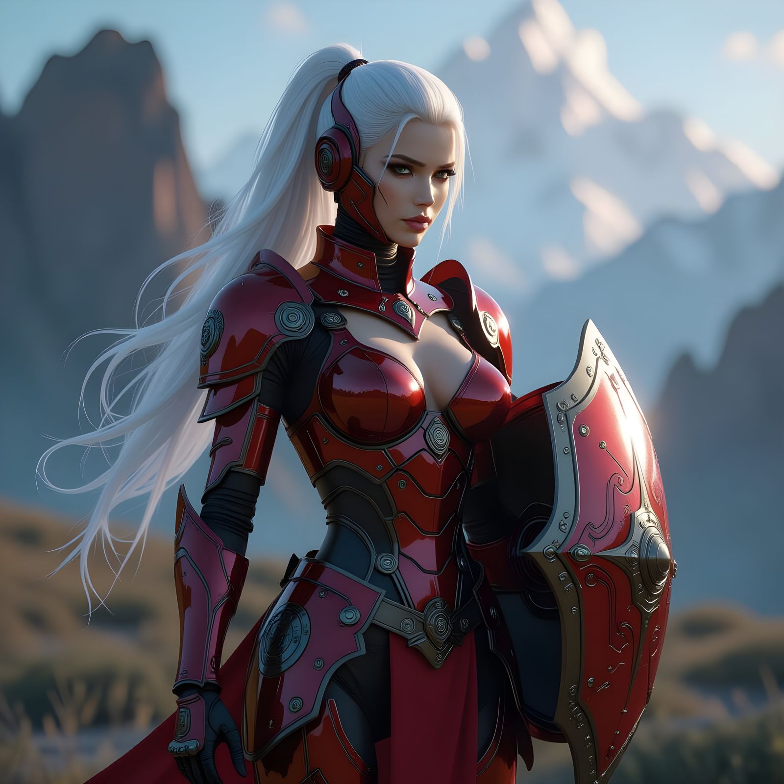 Cybernetic Warrior in Dreamlike Landscape as Digital Art