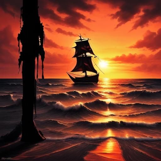 Black Sails Silhouetted at Sunset