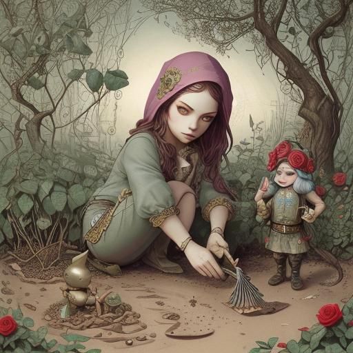 Garden Gnome Finds Treasure, Fine Art Style