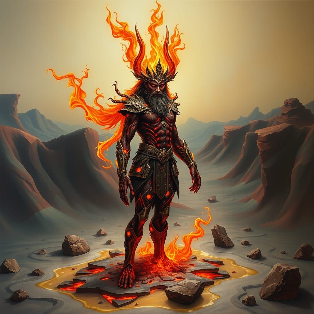 Iranian Fire God Atar in a Surreal Landscape