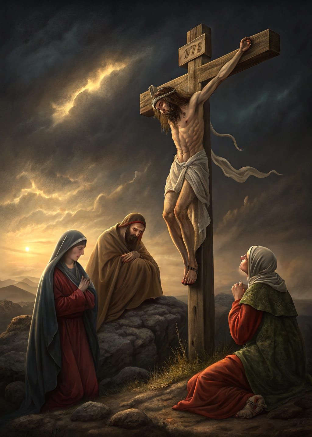 Christ's Crucifixion: A Somber Scene of Sorrow and Grief
