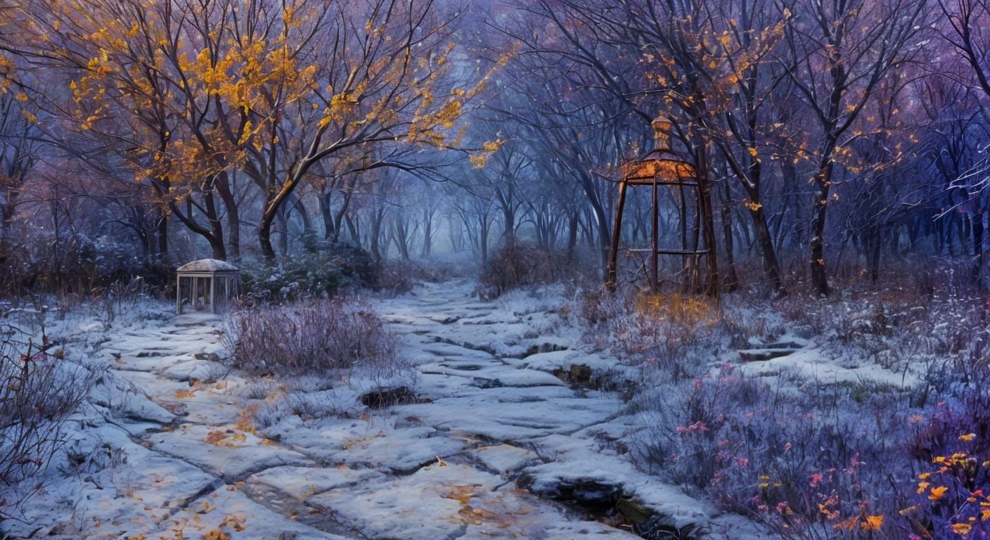 Moonlit Forgotten Garden with Roses and Ivy