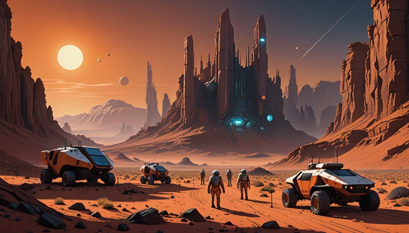 Mars Landscape in Vibrant Oil Painting Style