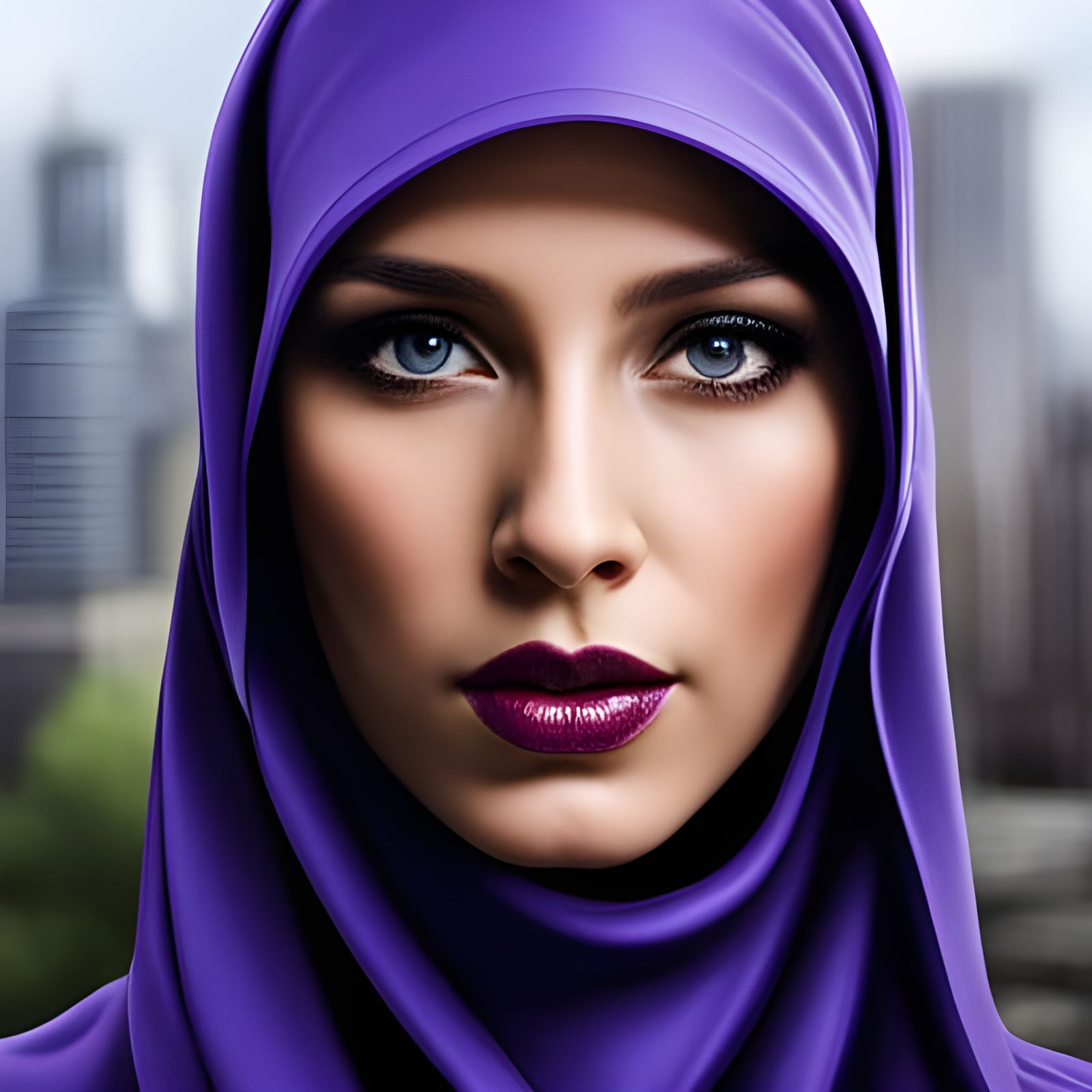 Hyperrealistic Portrait of Woman in Niqab, Futuristic Style
