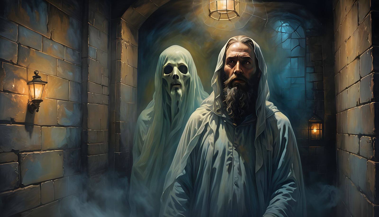 Translucent Ghost Portrait in Jail Cell