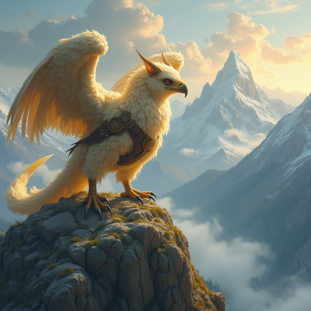 Majestic Griffin Reigns Over Snow-Capped Mountains in Hyperr...