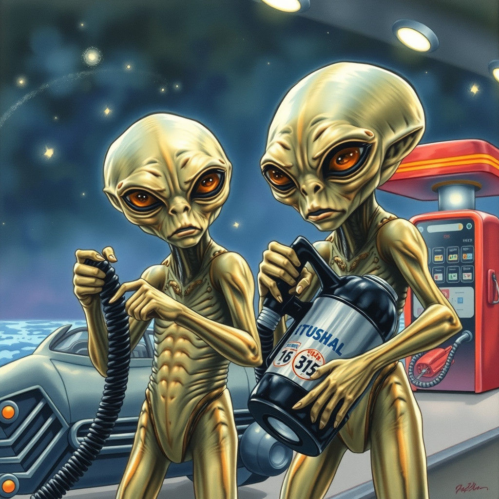 Aliens Clean Oil Spill at Intergalactic Petrol Station