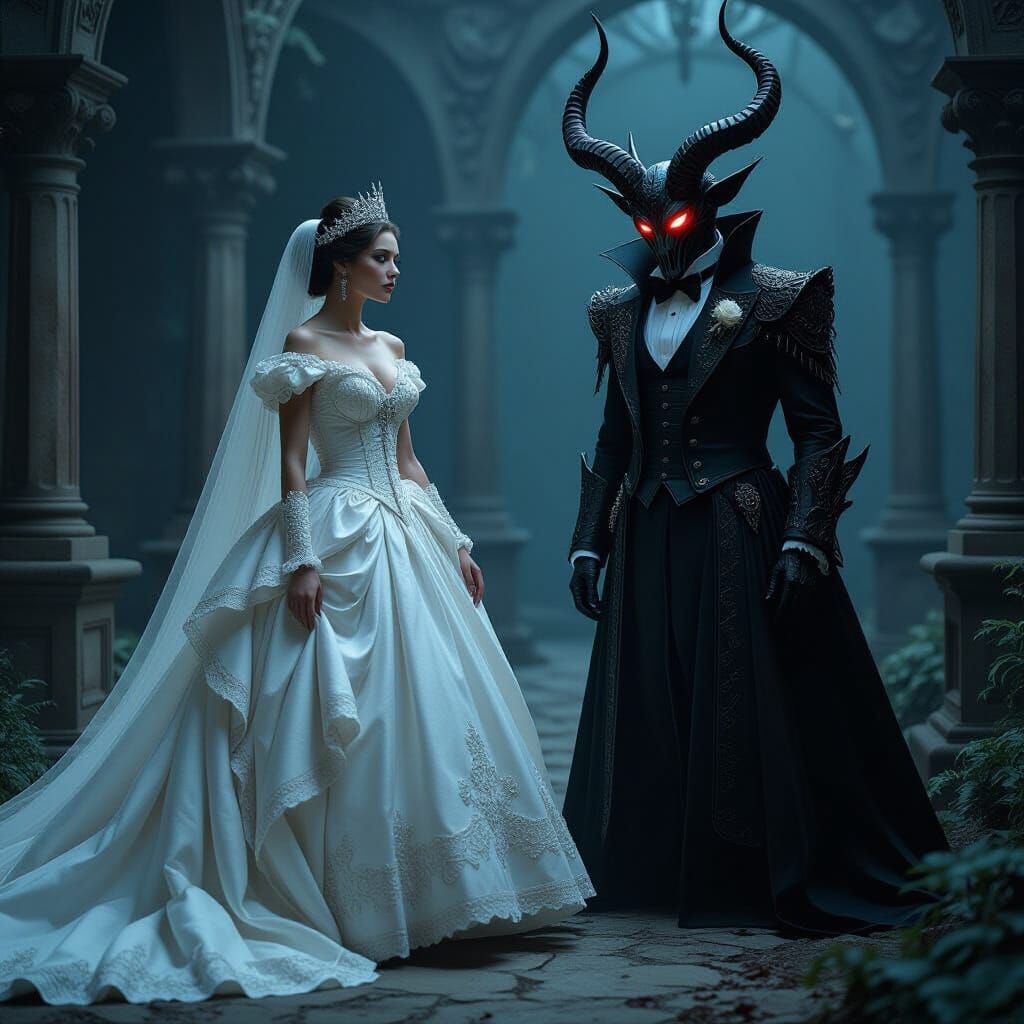 Victorian Bride and Inhuman Groom in Biomechanical Style