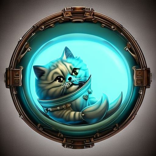 3D cute little kitten inside of a giant glowing orb, highly ...