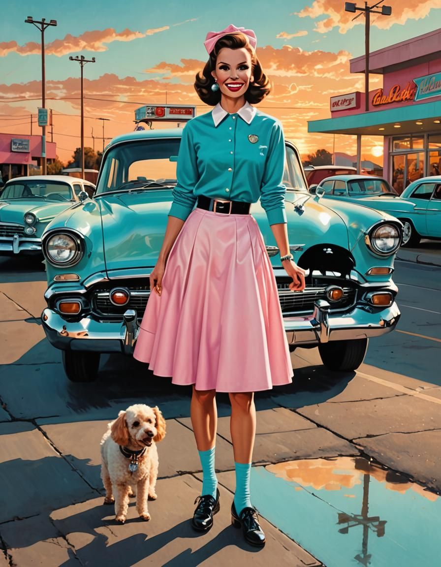 1950s Drive-In Waitress in Retro Pop Art Style