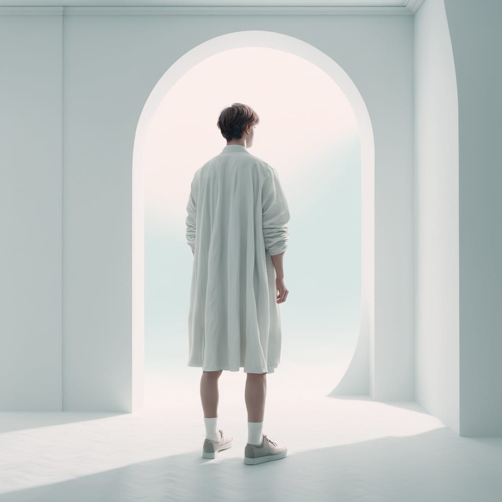 Person in White Room: Surreal Painterly Style