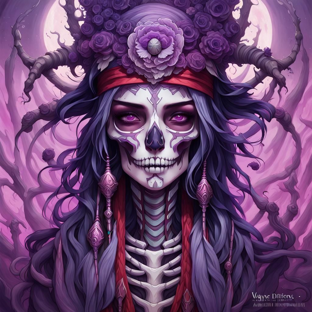 Anime Skeleton Shaman in Liquid Ink Portrait