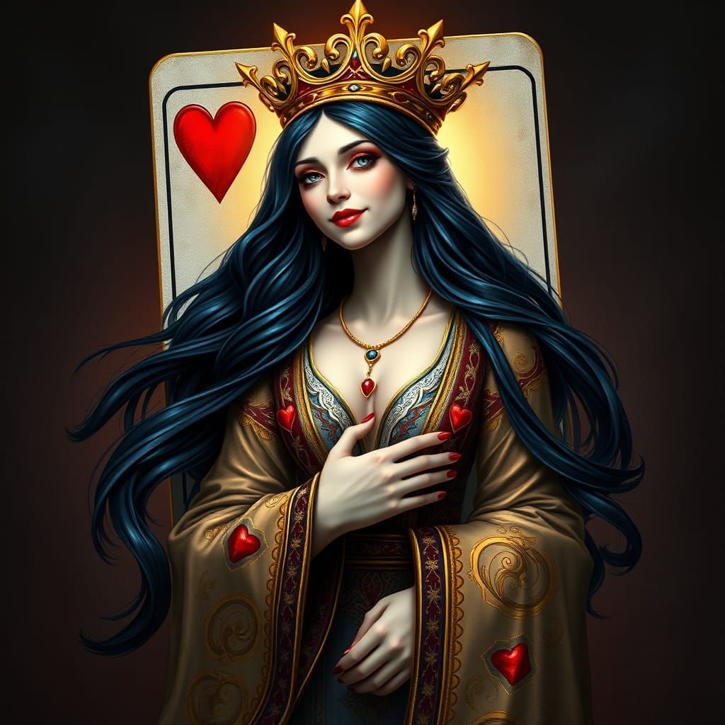 Surreal Queen of Hearts Emerges from Card