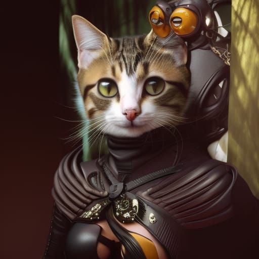 Anthro Catwoman Portrait in Hyperrealistic Sci-Fi Style