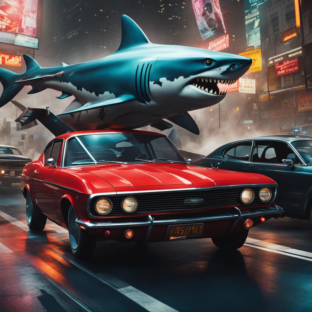 Futuristic Tony Shark Car Fight Scene
