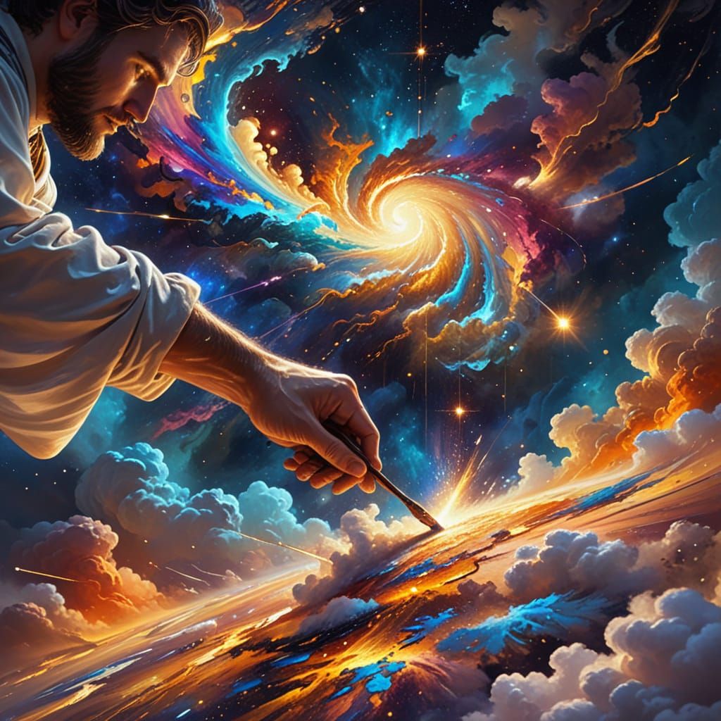 Celestial Painter Creates Universe as Vibrant Oil Painting