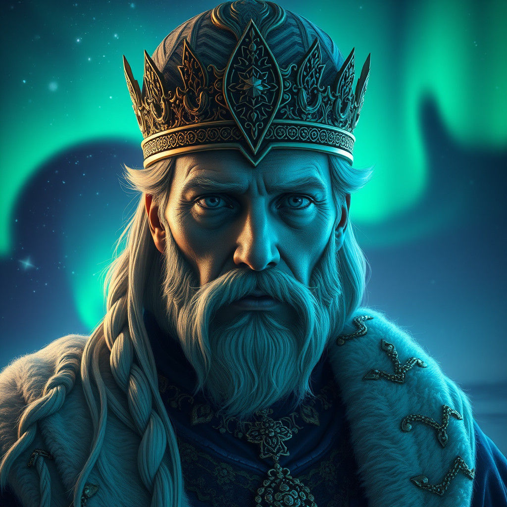 Ethereal Portrait Under Northern Lights in Art Nouveau Style