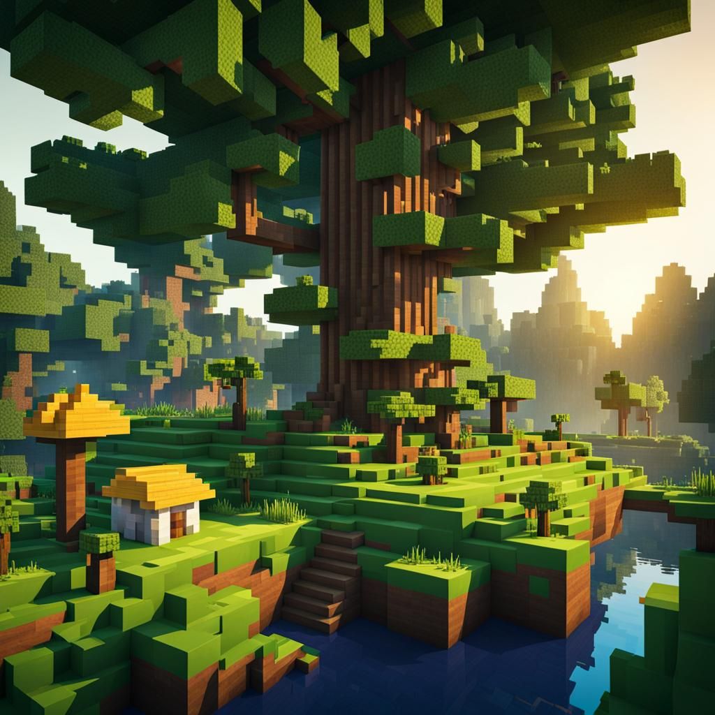 Minecraft Forest Scene with Pig and Duck