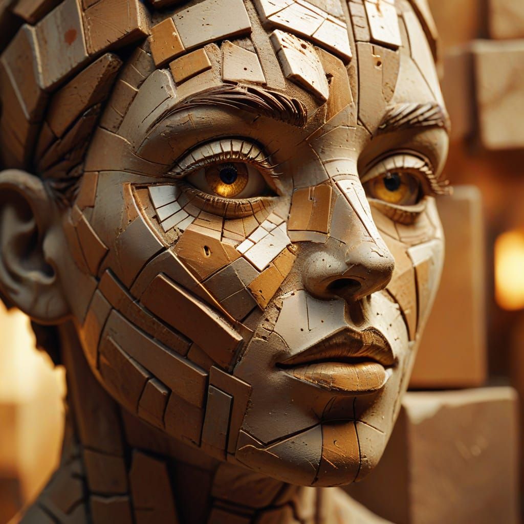 Emotional Clay Figure in Abstract Cubism Style