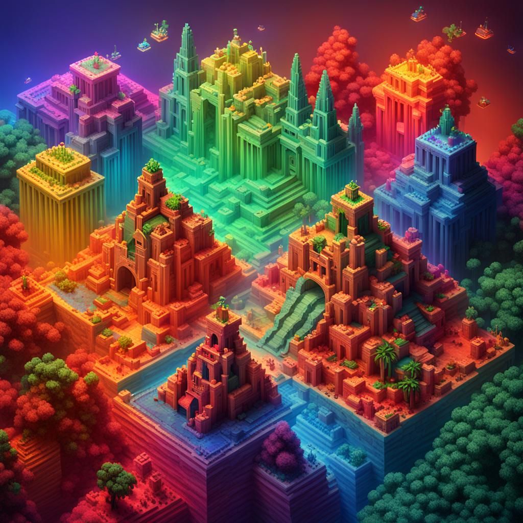 Rainbow Atlantis: 8D Isometric Voxel Diorama