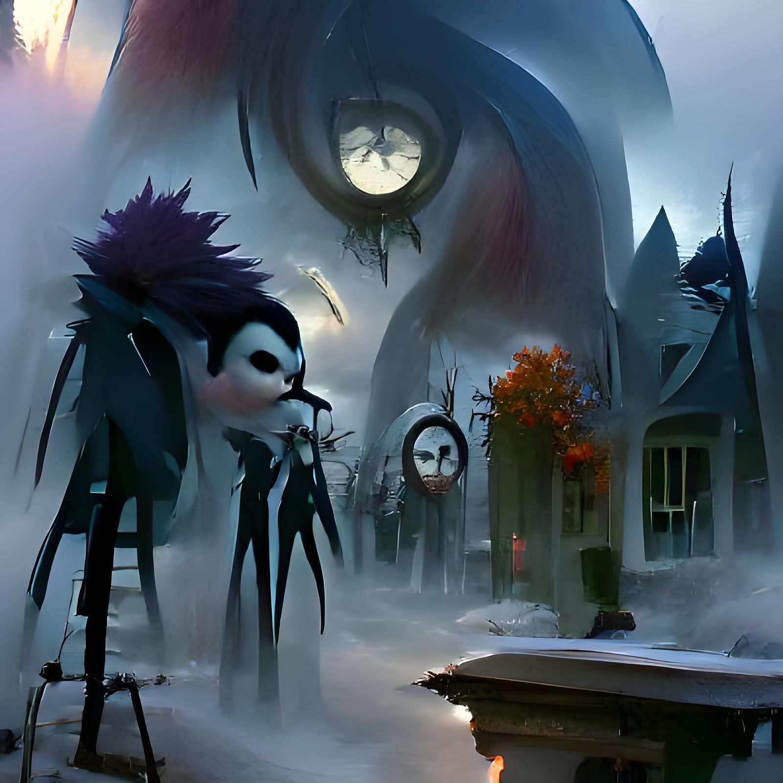 Sinister Halloween Town in Gothic Fantasy Style