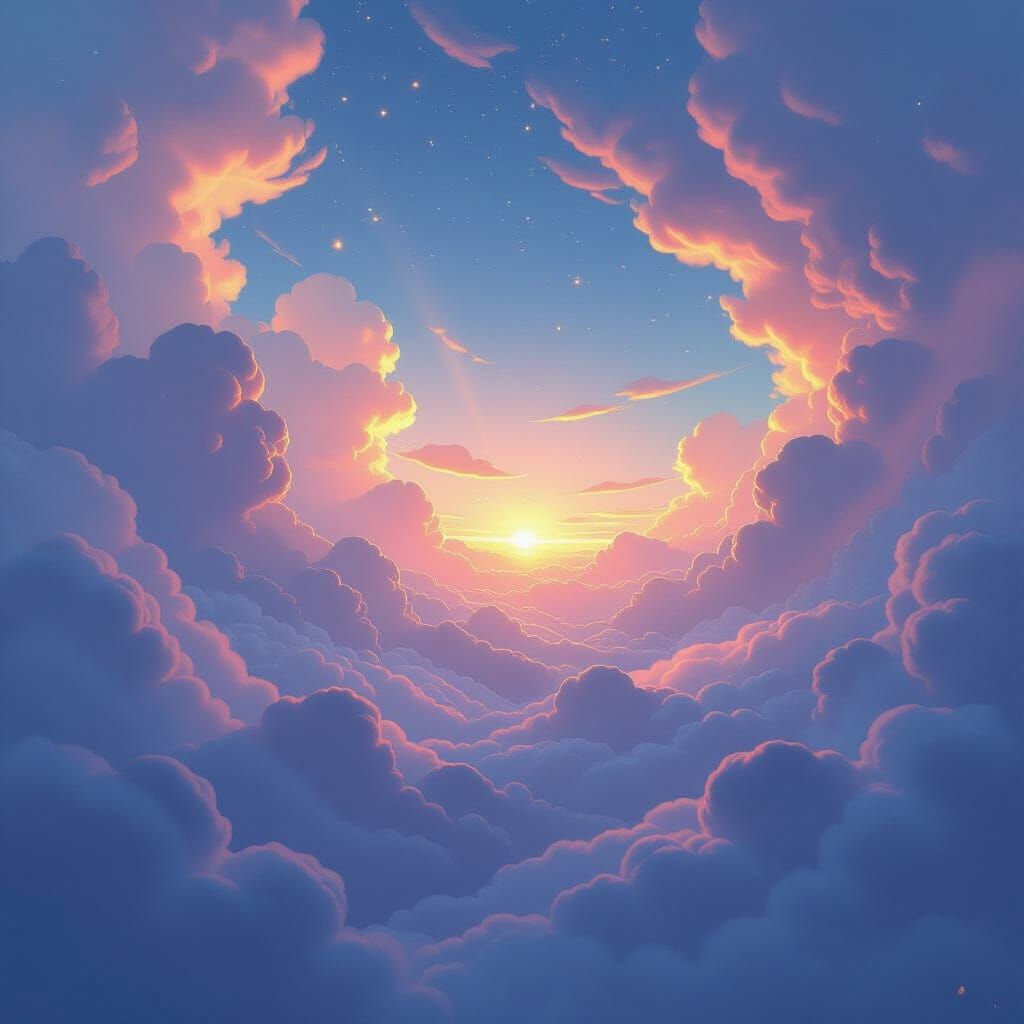 Dreamlike Landscape with Shimmering Lights in Digital Painti...