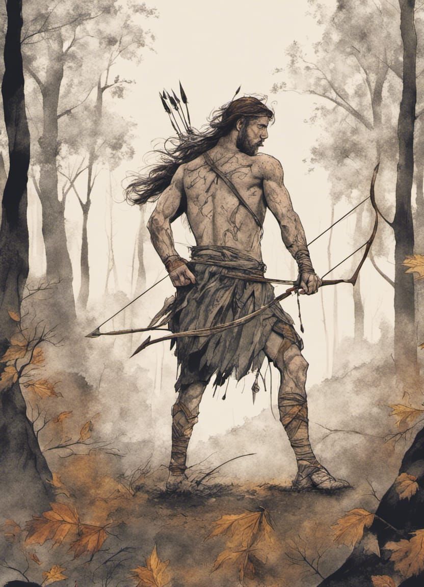 Neolithic Warrior Walking Through Autumn Forest