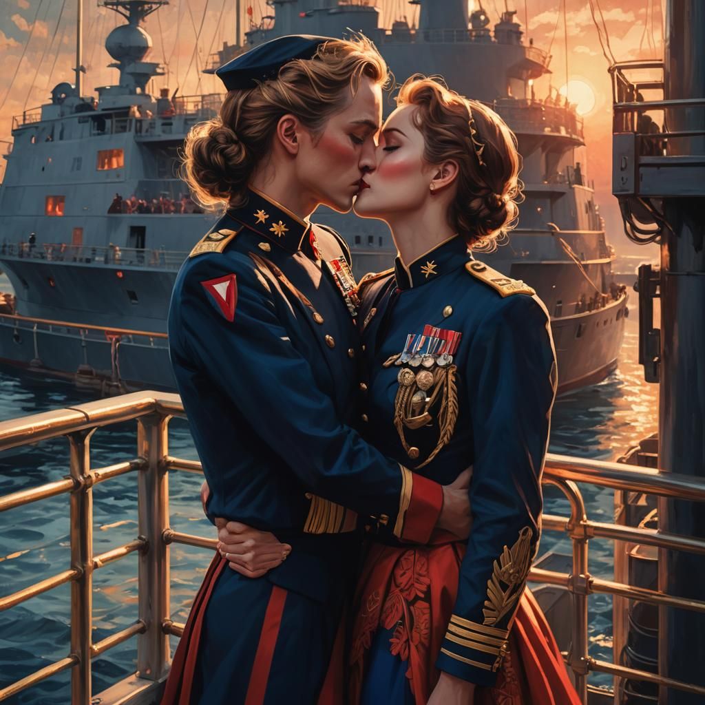 Romantic Navy Commander Kiss: Fantasy Concept Art