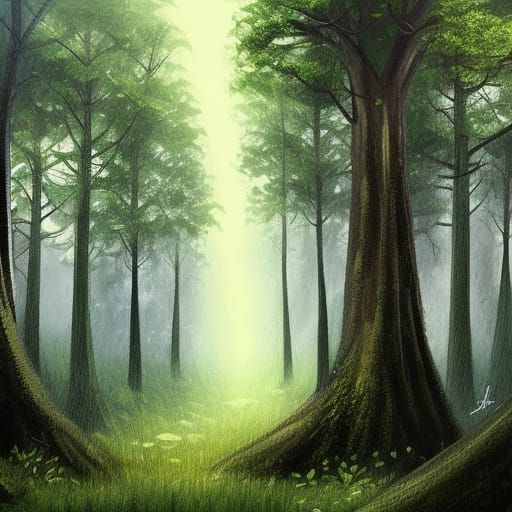 Surreal Forest Scene with Upward Rain: Digital Art