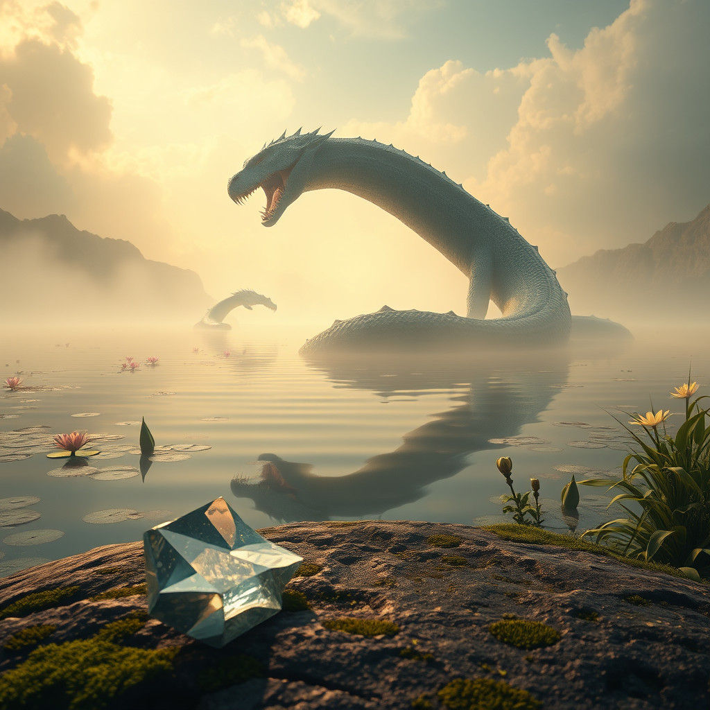 Serpentine Monster Emerges from Lake: Matte Painting