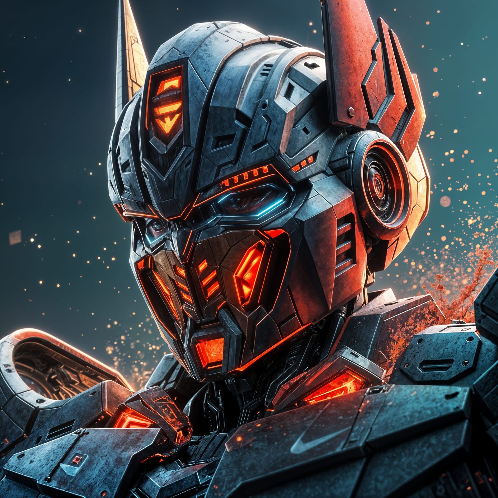 Cyberpunk Optimus Prime in Vibrant Fantasy Landscapes