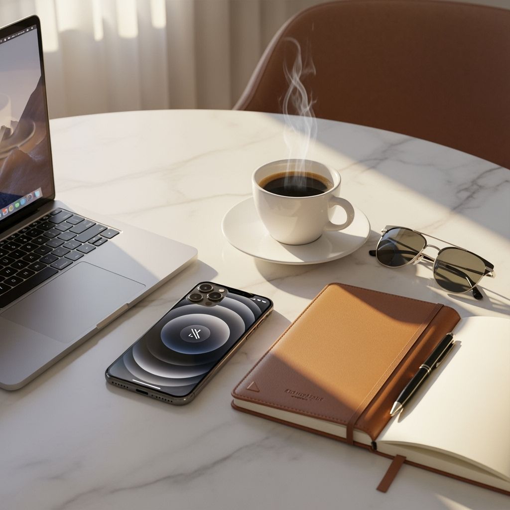 iPhone 16 Pro Max on Marble Table in Morning Light