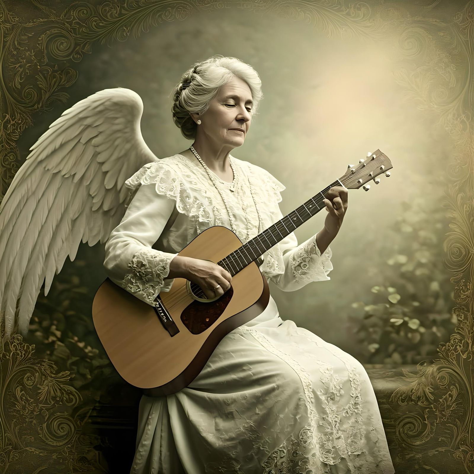 Angelic Guitarist in Detailed Matte Painting