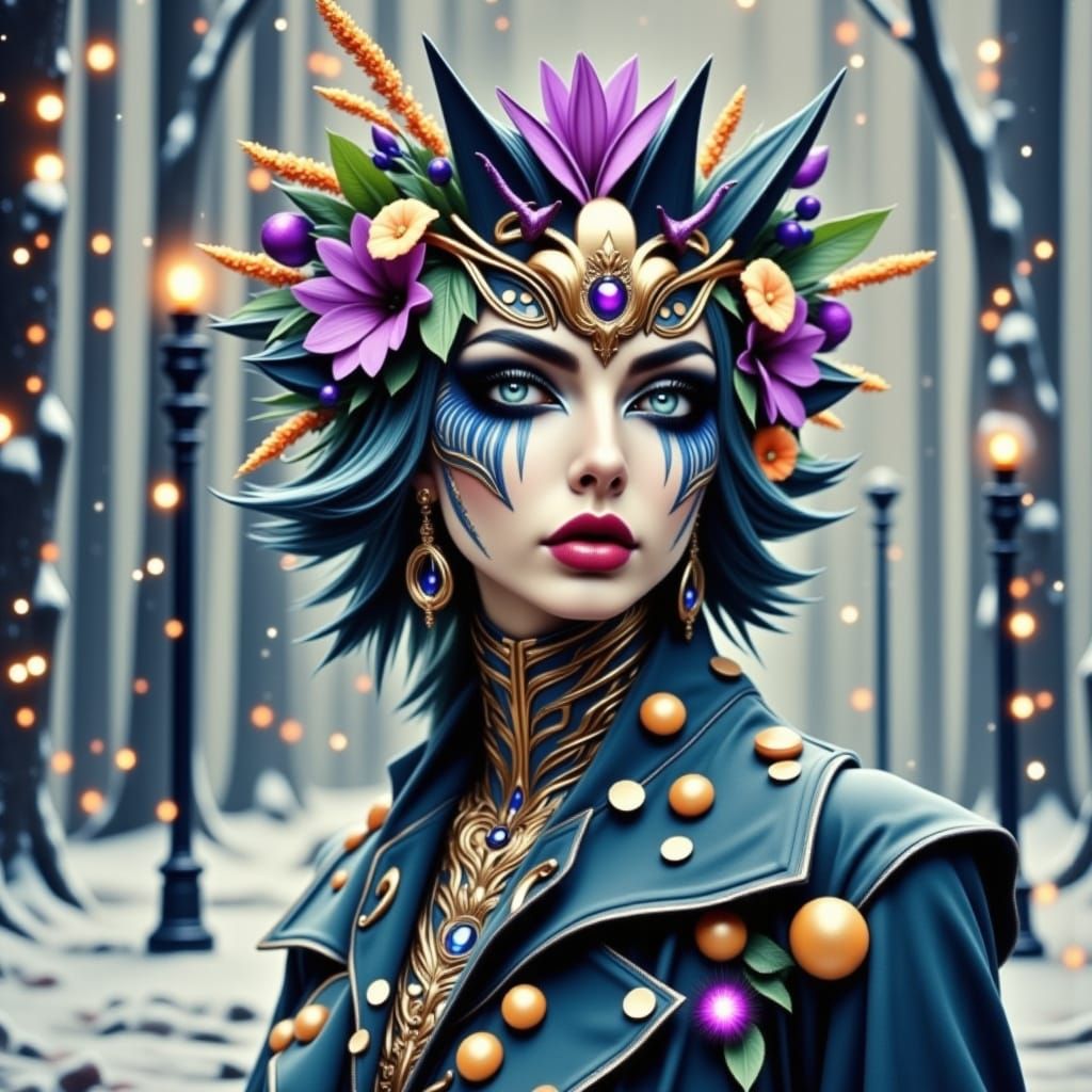 Winter Fae Crone Witch in Dark Digital Portrait