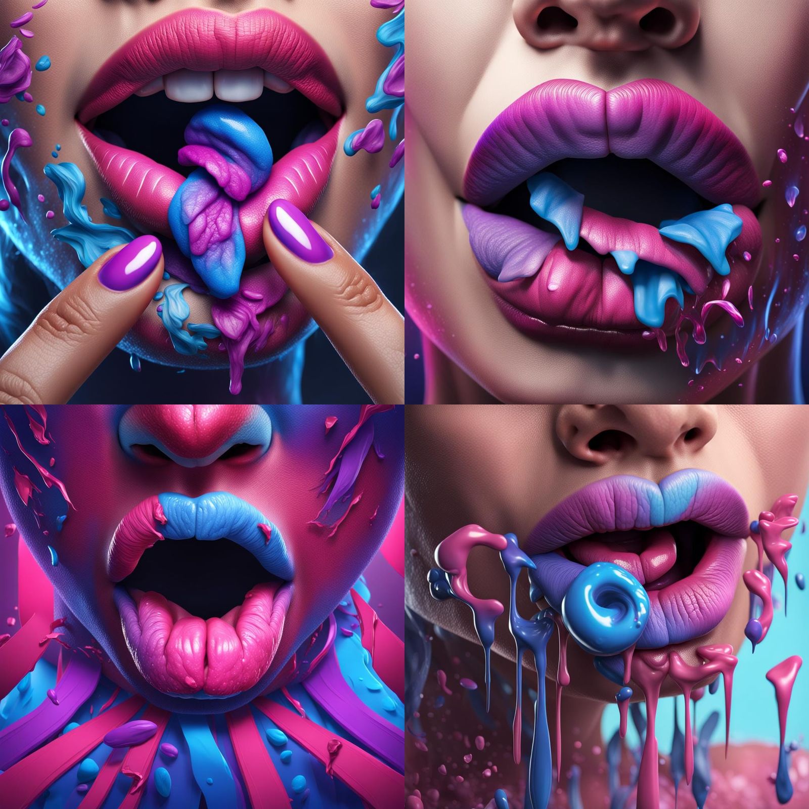 Colorful Tongue Between Fingers: Detailed Digital Art