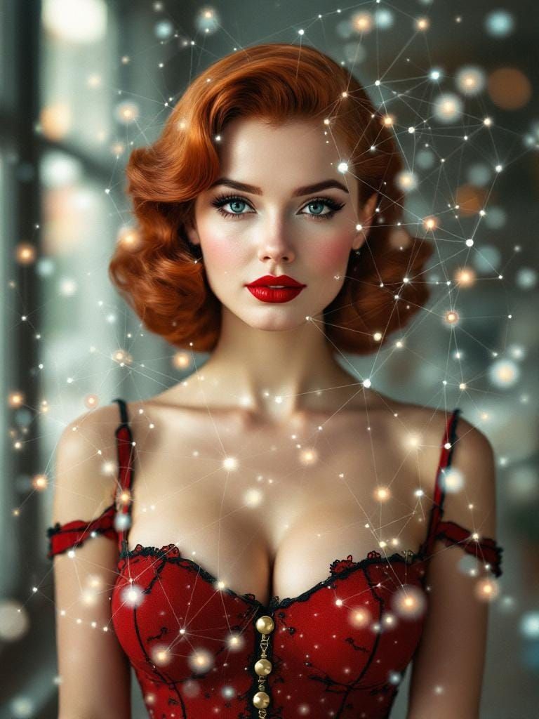 1950s Redhead Pin-Up Enhanced by Neural Network