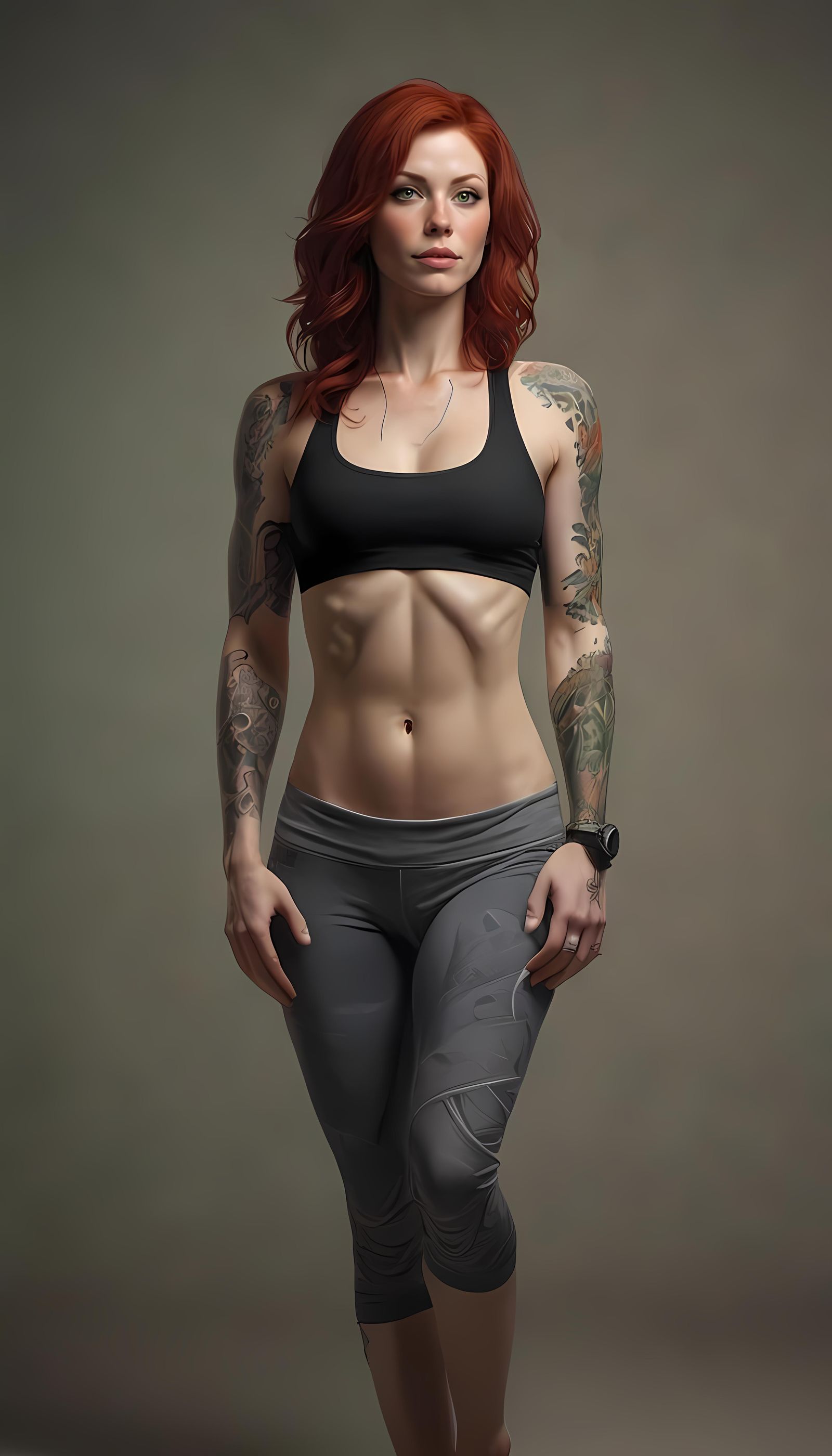 Fit Woman in 3D Anime Style with Tattoos