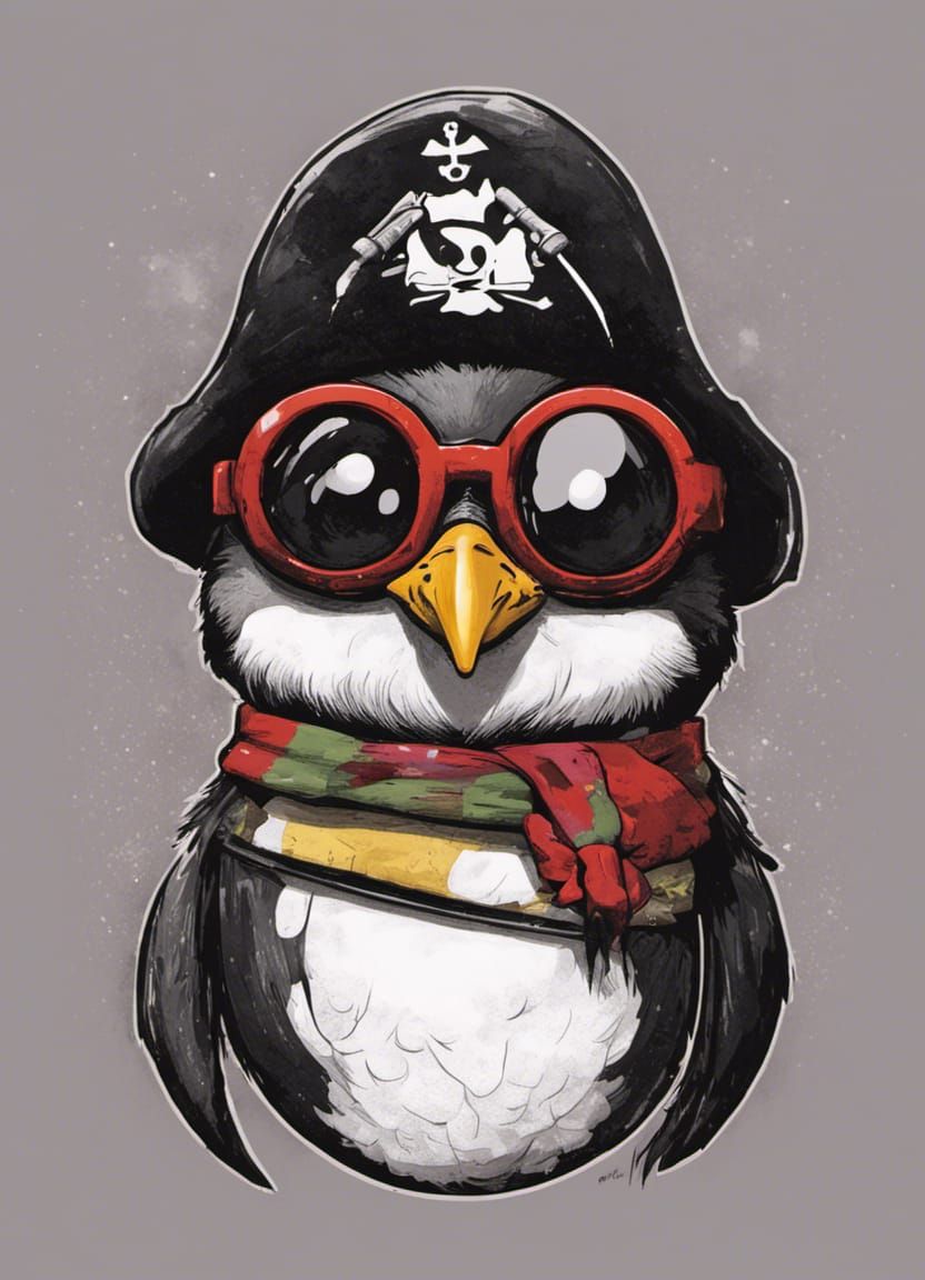 Penguin Pirate Captain in Pop Art Style