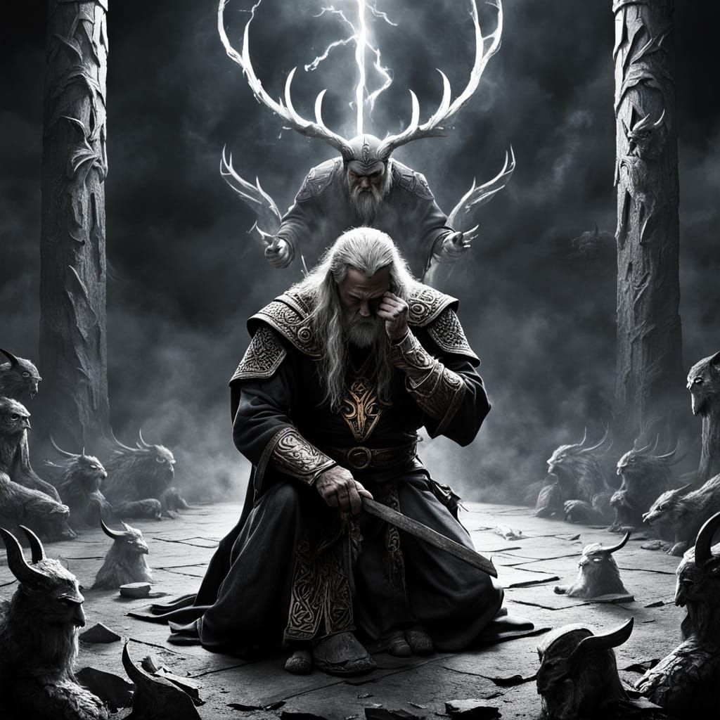God in Humble Repentance Before Odin in Pagan Nordic Realm